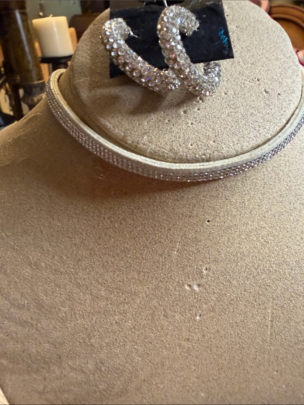 Rustic Cuff Silver Crystal Pave Hoop Earrings